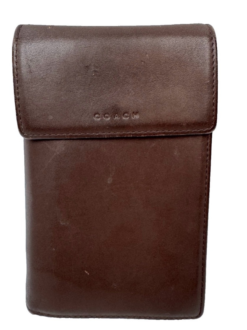 VTG Coach Brown Leather Trifold Wallet Flap Snap Closure ID Window MISSING BELT